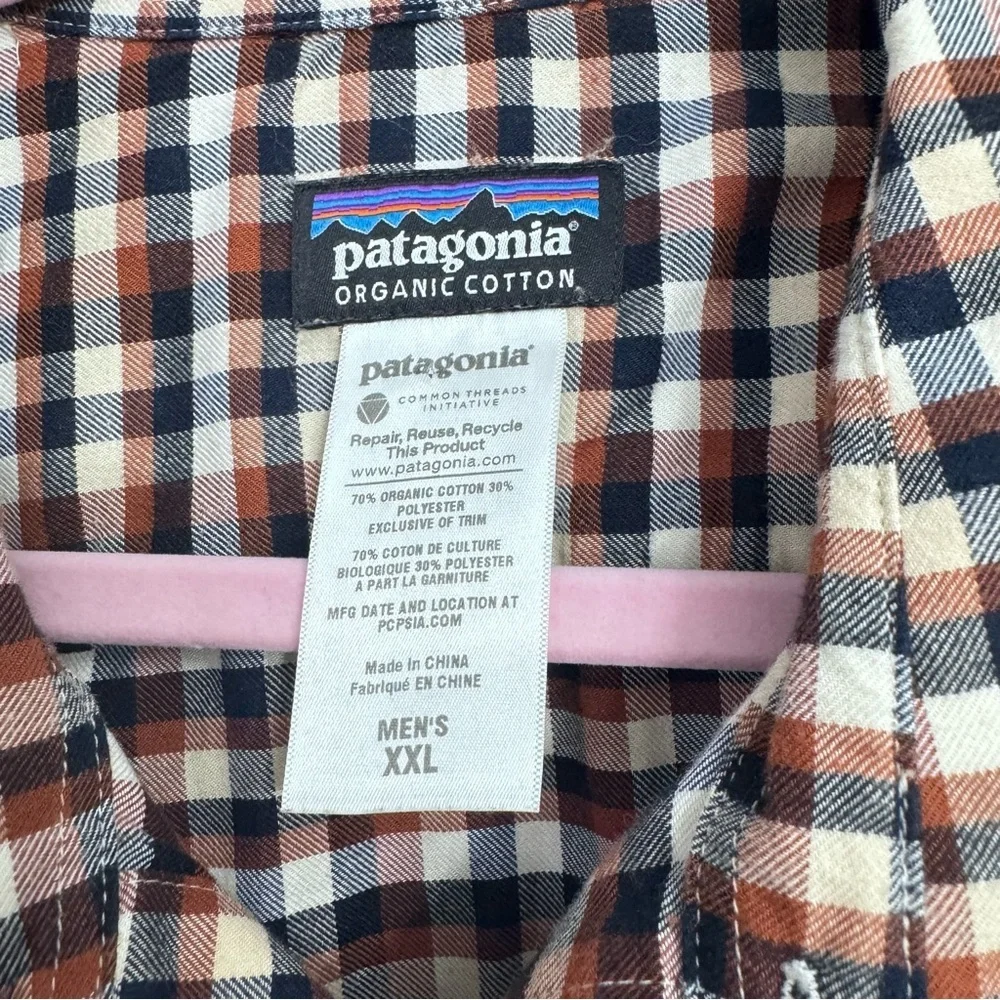 Patagonia Organic Cotton Plaid Button Up Shirt Men’s XXL Brown Blue Flannel